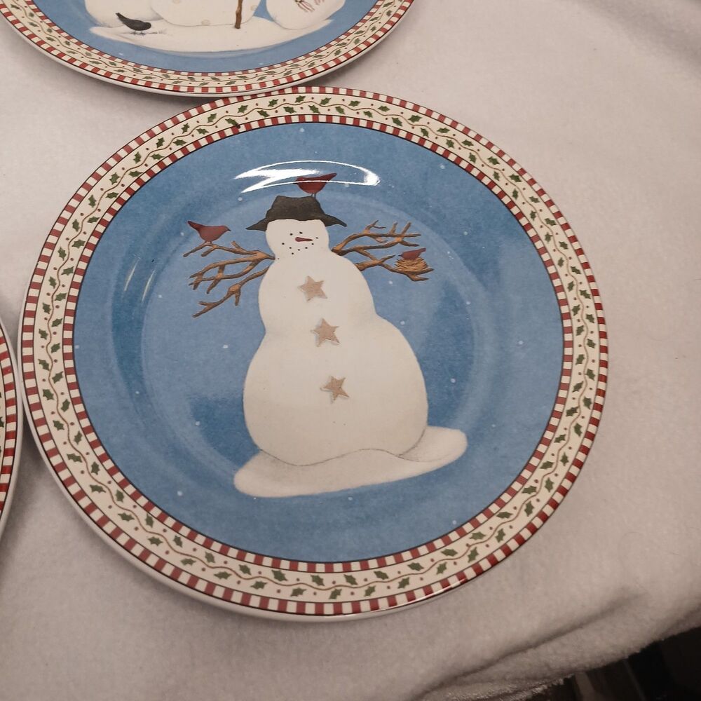 4 Salad Plates Sakura Debbie Mumm 4 Designs Snowman Vintage Stoneware 1997 - Picture 8 of 13